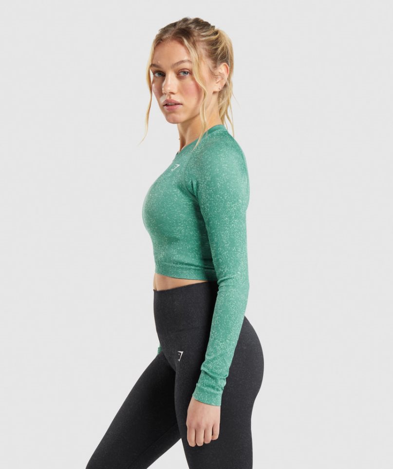 Women's Gymshark Adapt Fleck Seamless Long Sleeve Cropped Tops Green | CA D58A30